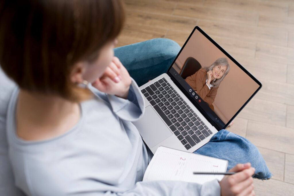 high angle woman making video call 23 2150235650 high angle woman making video call 23 2150235650